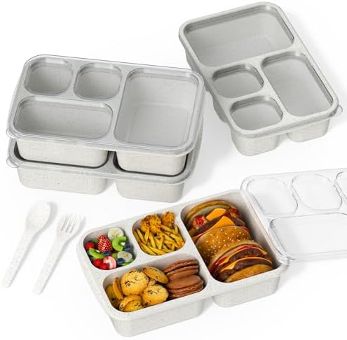 Large Capacity Bento Box for Adults, 4-Piece Set – Stackable Lunch Box with 4 Compartments, Microwave & Dishwasher Safe, Reusable Meal Prep Containers, Snack Containers for Kids & Adults (4 Colors) - PuriLite