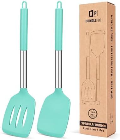 Pack of 2 Silicone Slotted Spatula,Non Stick Solid Kitchen Turner, High Heat Resistant BPA Free Cooking Utensils for Fish, Eggs, Pancakes（Black - PuriLite