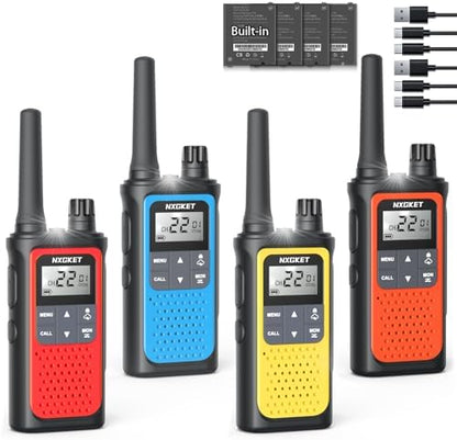 NXGKET Walkie Talkies Long Range for Adults Kids – Rechargeable Two Way Radio with 22 Ch, 1800mAh Battery, USB-C Charging, NOAA Weather, VOX, Flashlight – Great for Outdoor Camping & Hiking 4 Pack - PuriLite