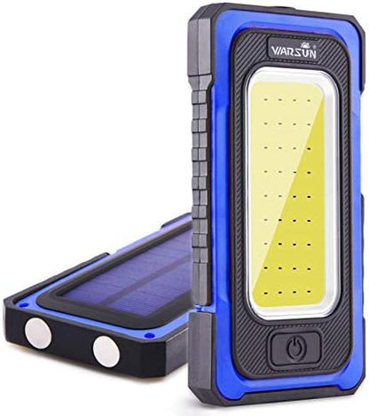 WARSUN Led Work Light Rechargeable, Portable Magnetic Work Light, LED Flood Light Waterproof for Outdoor Camping Hiking Emergency Car Repairing (USB + Solar Charging, Blue) - PuriLite