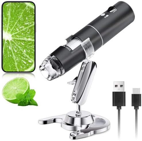 SKYBASIC Wireless Digital Microscope,50X-1000X Magnification WiFi Portable Handheld Microscopes with Adjustable Stand HD USB Microscope Camera Compatible with iPhone Android iPad Windows Mac Computer - PuriLite