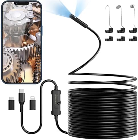 Endoscope Camera with Light, Ennovor 1920P HD, Endoscope Inspection with 8 Adjustable LED Lights, Borescope with Flexible Rigid Snake Camera, IP67 Waterproof and No WiFi Required, for Android iOS - PuriLite