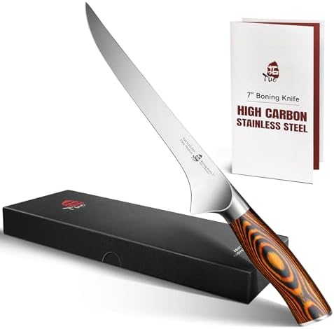 TUO Boning Knife - Razor Sharp Fillet Knife - High Carbon German Stainless Steel Kitchen Cutlery - Pakkawood Handle - Luxurious Gift Box Included - 7 inch - Fiery Phoenix Series - PuriLite