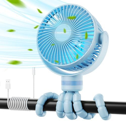 Momcozy Portable Stroller Fan, 27H Ultra-long Battery Life, Detachable 4 Speed 360°Rotate, LED Night Light with 2 Modes, USB Rechargeable and Handheld Cooling Fan for Travel, Car Seat - PuriLite