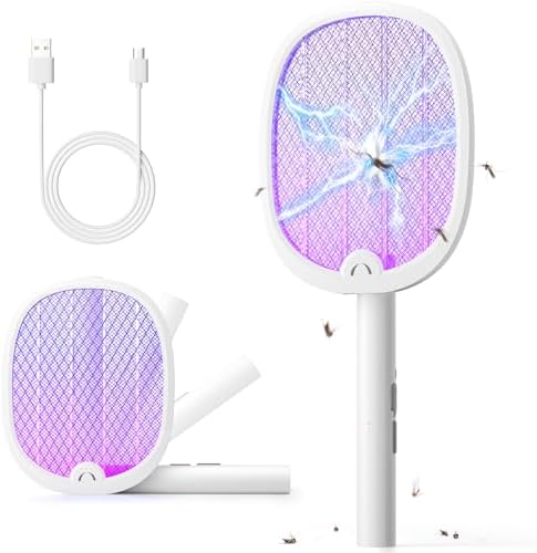 YISSVIC Bug Zapper Racket 4000 Volt Electric Fly Swatter Fly Zapper Dual Modes with Attractant Light Rechargeable Black - PuriLite
