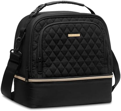 Everfun Womens Lunch Box Two Compartments Insulated Lunch Tote Bag Large Leakproof Soft Cooler for Work Picnic Travel, Black - PuriLite