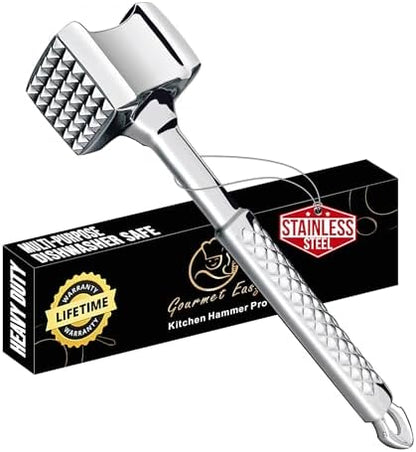 Stainless Steel Meat Tenderizer Tool, Premium Meat Mallet with Non-Slip Grip, Dual-Sided with Heart Shape Design for Tenderizing Steak, Poultry & Chicken Cutlet, Dishwasher Safe, Lifetime Replacement - PuriLite