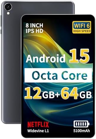 2025 Topsand Android 15 Tablet 8 inch Tablet, Octa-Core Processor, 12GB RAM 64GB ROM 2TB Expandable, 1280 * 800 IPS HD Screen, WiFi6, BT5.4, Widevine L1, 5MP+8MP Dual Camera - PuriLite