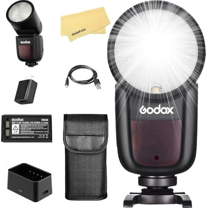 Godox V1 V1-C V1C Round Head Camera Flash for Canon Flash Speedlite Speedlight Light,76Ws 2.4G TTL1/8000 HSS,480 Full Power Shots,1.5s Recycle Time,2600mAh Li-ion Battery,10 Levels LED Modeling Lamp - PuriLite