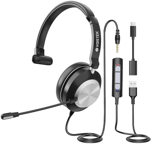Voistek Computer HeadphonesWired USB C/3.5MM/USB Headset; with Noise Cancelling Microphone & Volume Controls Compatible with PC,Laptop,Mac,iPad,Home,Office,Meeting,Skype,Zoom(882F) - PuriLite