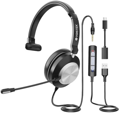 Voistek Computer HeadphonesWired USB C/3.5MM/USB Headset; with Noise Cancelling Microphone & Volume Controls Compatible with PC,Laptop,Mac,iPad,Home,Office,Meeting,Skype,Zoom(882F) - PuriLite