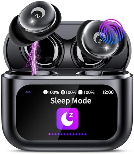 VEKJ Sleep Earbuds, Bluetooth 5.4 Mini Wireless Ear Euds with Multifunctional Touch Screen, 48H Bass Stereo Headphones with Sleep Mode/5 EQ Modes/ENC Noise Cancelling, IPX7 Earphones for iOS Android - PuriLite