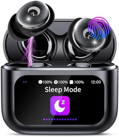 VEKJ Sleep Earbuds, Bluetooth 5.4 Mini Wireless Ear Euds with Multifunctional Touch Screen, 48H Bass Stereo Headphones with Sleep Mode/5 EQ Modes/ENC Noise Cancelling, IPX7 Earphones for iOS Android - PuriLite