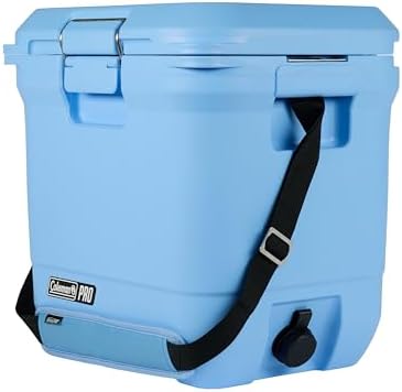 Coleman Pro Heavy-Duty Ultra-Light Premium Hard Cooler, 92/74/36-Can Capacity, Extra-Thick Insulation Keeps Ice up to 5/4/3 Days, 55-Quart Wheeled Cooler or 45/25 qt (No Wheels), Blue Sky - PuriLite