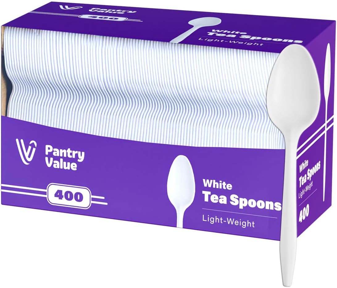 400 Light-Weight White Disposable Plastic Teaspoons - PuriLite