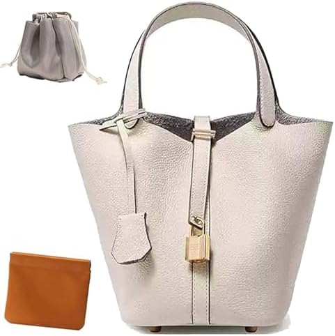 Purilite Select Genuine Leather Bucket Bag | Lock Design Satchel | Fashionable Handbag | Versatile Shoulder & Crossbody Bag - PuriLite