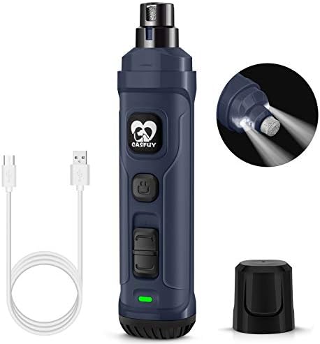 Casfuy Dog Nail Grinder with 2 LED Light - New Version 2-Speed Powerful Electric Pet Nail Trimmer Professional Quiet Painless Paws Grooming & Smoothing for Small Medium Large Dogs and Cats (Blue) - PuriLite