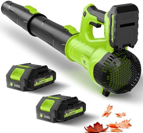 GREENER 21V Leaf Blower Cordless - 460CFM/145MPH Turbo Mode Electric Leaf Blower with 2 X 4.0Ah Battery and Fast Charger Included, Blowing Leaves and Dust, Patio Cleaning - PuriLite