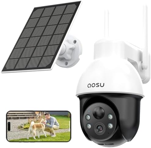 AOSU 3K/5MP Solar Security Cameras Wireless Outdoor, WiFi Camera Surveillance Exterieur for Home Security, Panoramic PTZ, Auto Tracking, Human/Vehicle Detection, Night Vision (2 Pack) - PuriLite