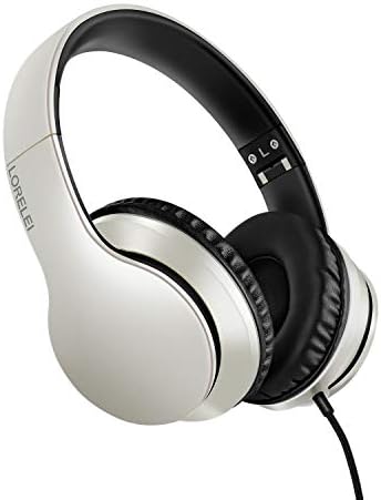 LORELEI X6 Over-Ear Wired Stereo Bass Headphones with Microphone, Lightweight, Foldable & Portable with 1.45M No-Tangle for Smartphone, Tablet, MP3/4, Space Black - PuriLite