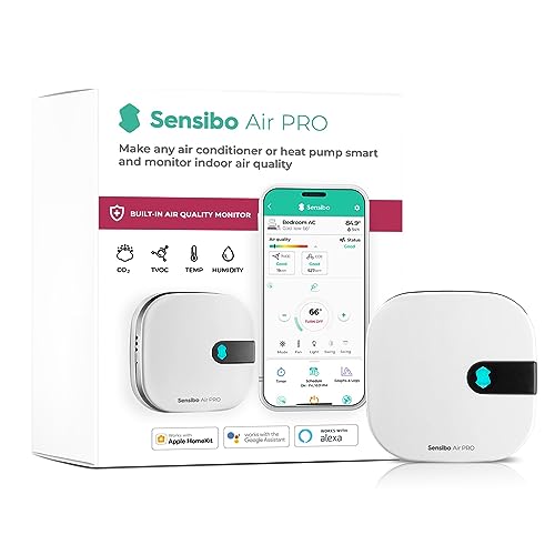 Sensibo Air PRO - Air Conditioner Smart Controller & Air Quality Sensor. Smart Thermostat for Mini Split, Window, Portable AC. Temp & Humidity Sensors. Google, Alexa, Siri & Apple HomeKit Compatible - PuriLite