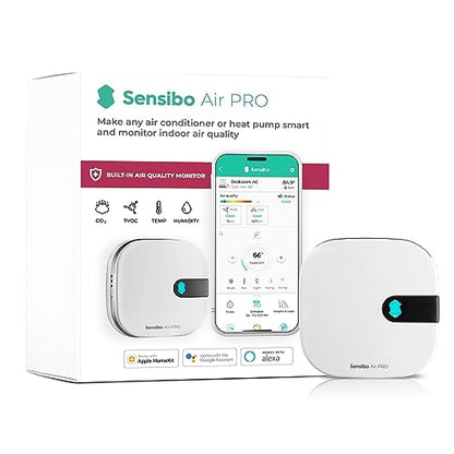 Sensibo Air PRO - Air Conditioner Smart Controller & Air Quality Sensor. Smart Thermostat for Mini Split, Window, Portable AC. Temp & Humidity Sensors. Google, Alexa, Siri & Apple HomeKit Compatible - PuriLite