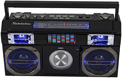 Studebaker SB2145S 80's Retro Street Bluetooth Boombox with FM Radio, CD Player, LED EQ, 10 Watts RMS and AC/DC in Silver - PuriLite