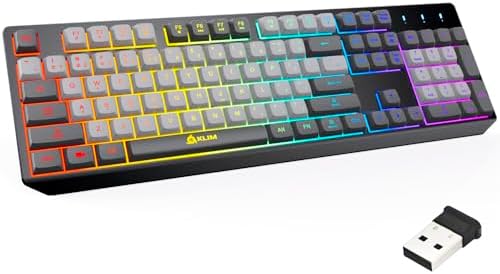 KLIM  Chroma Wireless Gaming Keyboard RGB New - Long-Lasting Rechargeable Battery - Quick and Quiet Typing - Water Resistant Backlit Wireless Keyboard for PC PS5 PS4 Mac - Black - PuriLite