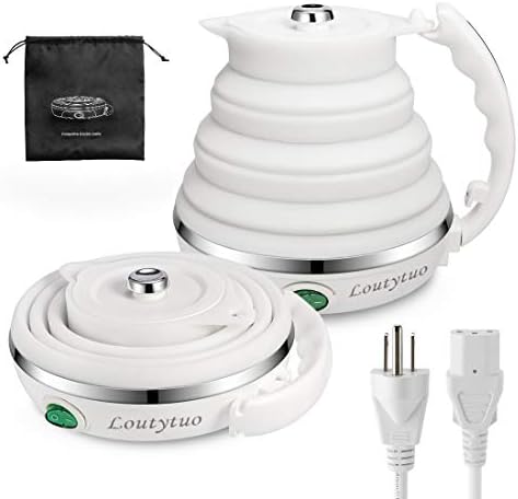 120V 555ML Ultrathin Travel Foldable Electric Kettle with Separable Power Cord and Handle, Boil Dry Protection, Food Grade Silicone - PuriLite