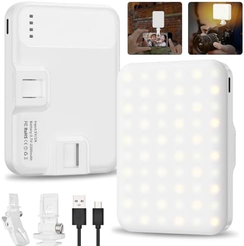 Anautin Selfie Light, 60 LED 2200mAh Rechargeable Clip Fill Video Light (Black) - PuriLite