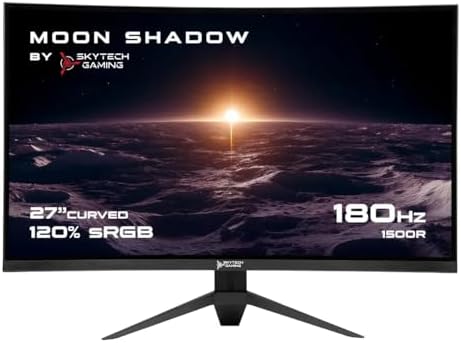 Skytech Gaming 27-inch Curved Gaming Monitor up to 180Hz, QHD 2K(2560 x 1440), 3.7ms Response Time, 1500R VA Panel, FreeSync & G-Sync Support, Swivel Tilt Height Pivot Adjustable, HDMI & DisplayPort - PuriLite