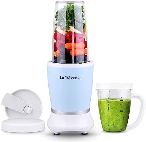 La Reveuse Personal Size Blender 250 Watts Power for Shakes Smoothies Seasonings Sauces with 1 Piece 15 oz Cup,1 Piece 10 oz Mug,BPA Free (Black) - PuriLite