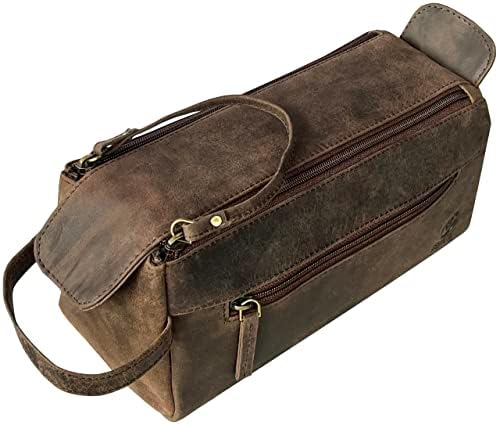 Genuine Leather Travel Toiletry Bag - Hygiene Organizer Dopp Kit by Rustic Town - PuriLite