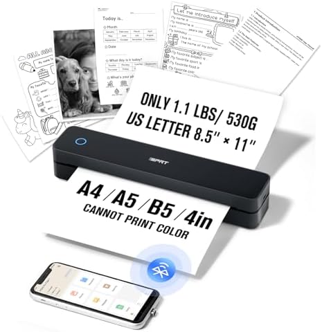 iDPRT Portable-Printer Wireless for Travel, 203DPI Inkless-Small-Thermal-Printer for Home Use, Office, Vehicles, Mobile Bluetooth Printer Supports 8.5" x 11" US Letter&A4&A5, for Smartphone & PC - PuriLite