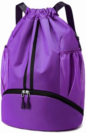 Hoedia Sports Drawstring Backpack - String Swim Gym Bag with Shoes Compartment and Wet Proof Pocket for Women/Men - PuriLite