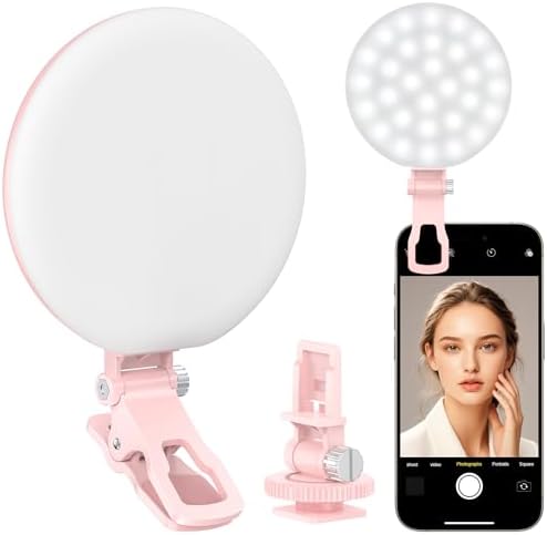 Anautin 60 LED Ring Light, Rechargeable Selfie Light with Front & Back Clip, 2500-6500K Portable Phone Light, Adjustable 3 Light Modes for iPhone, iPad, Tablet, Laptop, CRI97+, 90 Grams (Black) - PuriLite