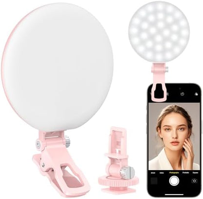 Anautin 60 LED Ring Light, Rechargeable Selfie Light with Front & Back Clip, 2500-6500K Portable Phone Light, Adjustable 3 Light Modes for iPhone, iPad, Tablet, Laptop, CRI97+, 90 Grams (Black) - PuriLite
