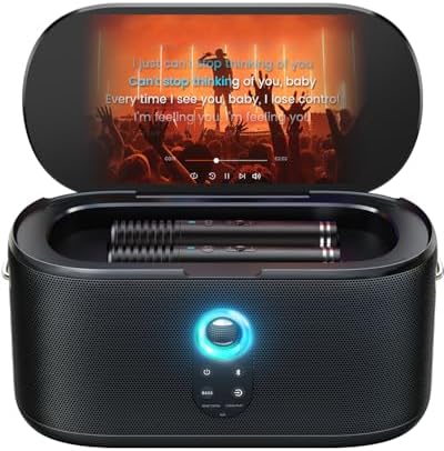 Karaoke Machine for Adults & Kids with Screen Lyrics Display, 2 Wireless Microphones Auto-Charging, Portable Bluetooth Speaker PA System WiFi/HDMI, Home Outdoor Party Speaker (Shell Series) (Shell S2) - PuriLite