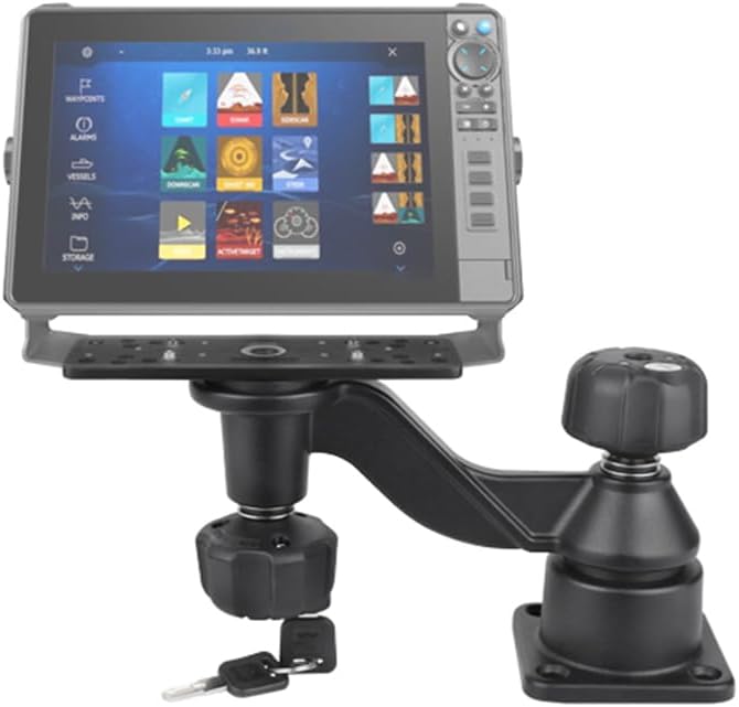 Strg Fish Finder Mount with Lock for Boat, Kayak Fish Finder Swing Mount Marine Electronics Mounts with Rectangular Plate Compatible with Scotty Garmin Lowrance Humminbird and More Depth Finder - PuriLite