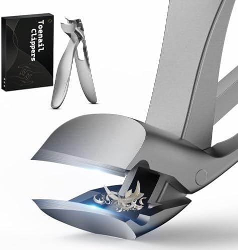 FERYES Angled Head Long Handled Toenail Clipper for Seniors - Large Wide Jaw Nail Clipper with Catcher for Thick Nails - Easier Trimming, Ergonomic Design (Black) - PuriLite