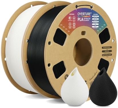 OVERTURE PLA Filament 1.75mm PLA 3D Printer Filament, 1kg Cardboard Spool (2.2lbs), Dimensional Accuracy +/- 0.02mm, Fit Most FDM Printer (Black 1-Pack) - PuriLite
