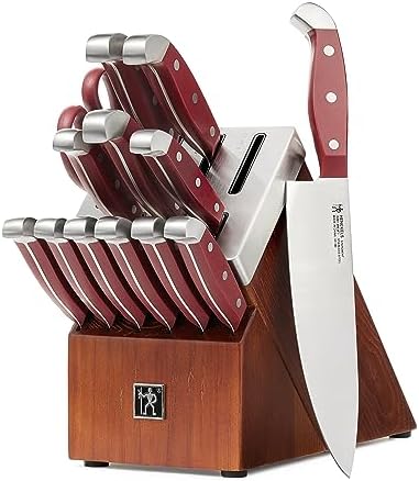 HENCKELS Statement 15Piece White-Handled Knife Block Set with Shears, Sharpening Steel - Dishwasher Safe, Ergonomic Handle - PuriLite