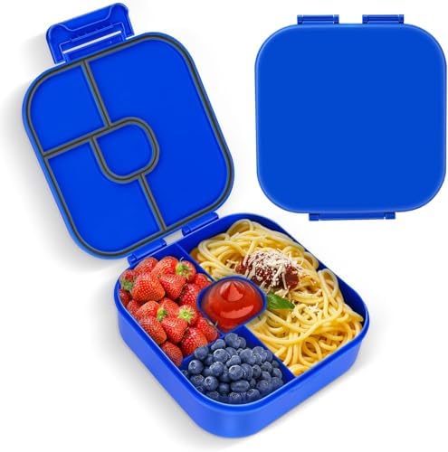 Braoses Bento Box, Lunch Box with 4 Compartments, 800ml Frosted and Leak-Proof Lunch Snack Box for Children Kindergarten(Blue) - PuriLite
