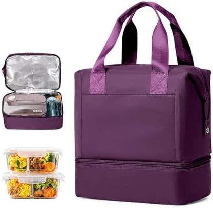 Lunch Bag Insulated Lunch Box Leakproof Lunch Tote Bags for Women Men,Portable Thermal Cooler Bag Lunch Containers with Shoulder Strap for Work, Family, Picnic, School, Outdoor,BBQ C2-Pinkpurple - PuriLite
