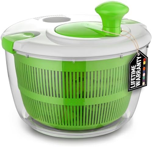 Zulay Kitchen Salad Spinner Large 5L Capacity - Manual Lettuce Spinner with Secure Lid Lock & Rotary Handle - Easy to Use Salad Spinners with Bowl, Colander & Built-in Draining System (Green) - PuriLite