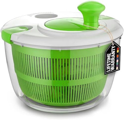 Zulay Kitchen Salad Spinner Large 5L Capacity - Manual Lettuce Spinner with Secure Lid Lock & Rotary Handle - Easy to Use Salad Spinners with Bowl, Colander & Built-in Draining System (Green) - PuriLite