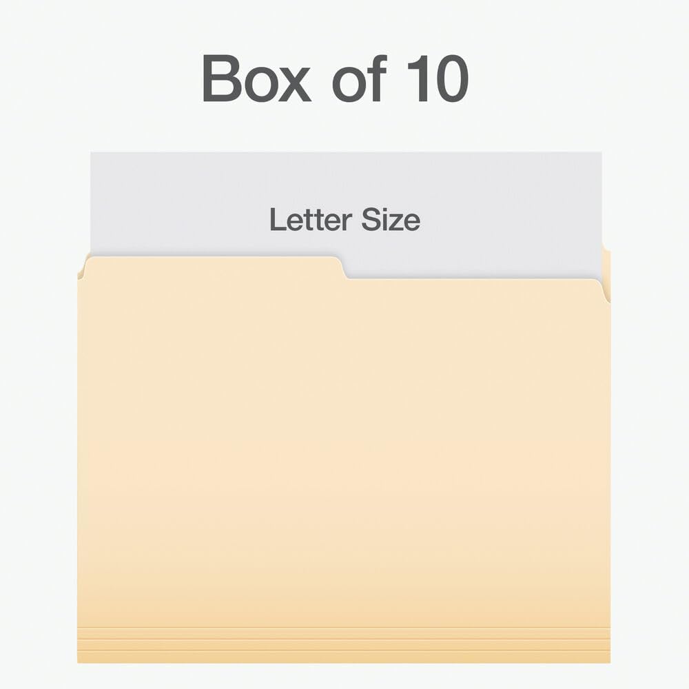 Pendaflex File Folders, 1/2 Cut Tab, Letter Size, Manila, Durable & Tear-Resistant File Organizers, 100/Box for Office, Home & School Filing Systems, Reversible & Eco-Friendly Design - PuriLite