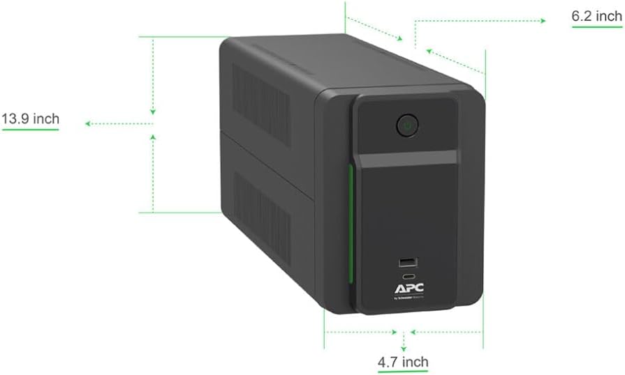 APC UPS 1200VA Line Interactive UPS Battery Backup, BVK1200M2 Backup Battery with AVR, 2 USB Charging Ports (Type C/Type A), Back-UPS Uninterruptible Power Supply - PuriLite