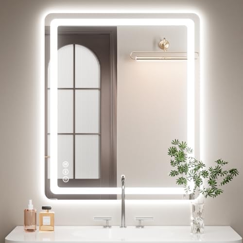 Lmsedf 24" x 32"Rectangle LED Bathroom Mirror with Lights, Backlit & Front Lighted, Wall-Mounted Vanity Mirror 3000K/4000K/6000K, Memory Functions, Anti-Fog, Dimmable Smart Mirror - PuriLite