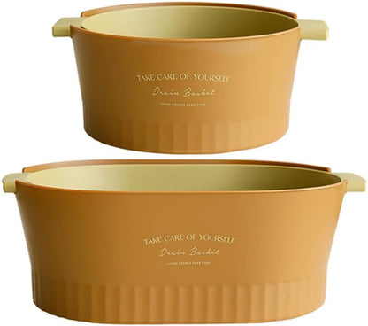 Kitchen Washbas Food Strainer Drain Basket Rotating Drainer Double-Layer Basin Vegetable Fruit Washing Strainer - PuriLite